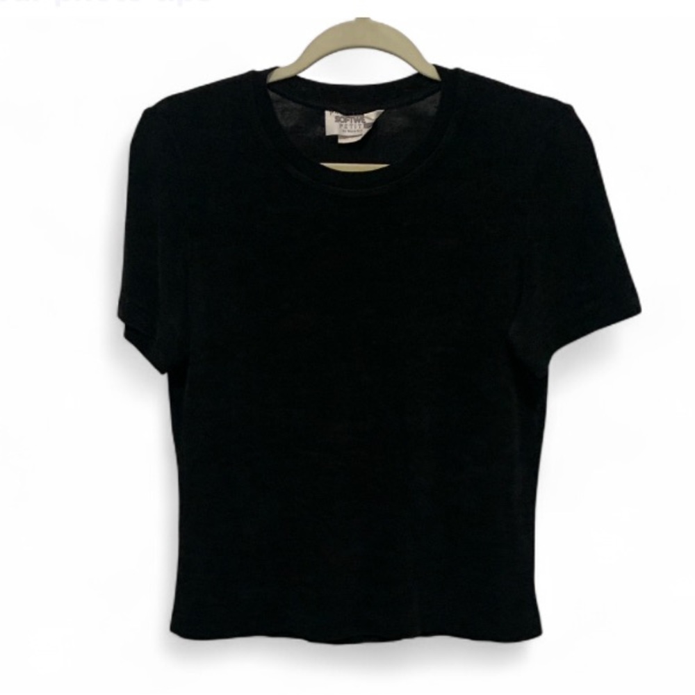 Vintage Softwear Petites Black Slub Short Sleeve Shirt